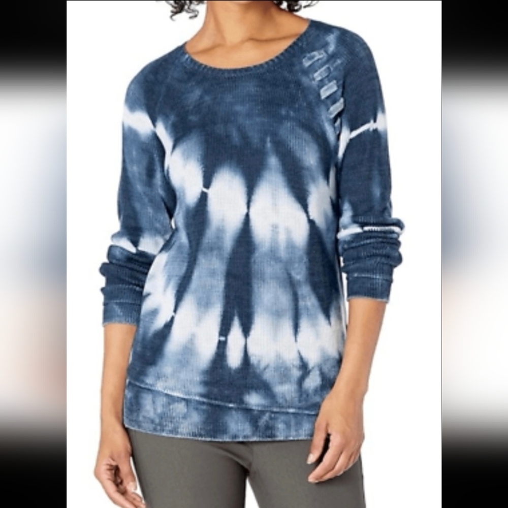 Nic + Zoe Blue Tie-Dye Crewneck Pullover Knit Sweater Size Medium